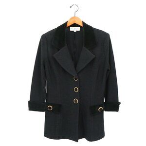 St. John Collection Black Knit Tuxedo Collar & Gold Button Blazer Jacket 12